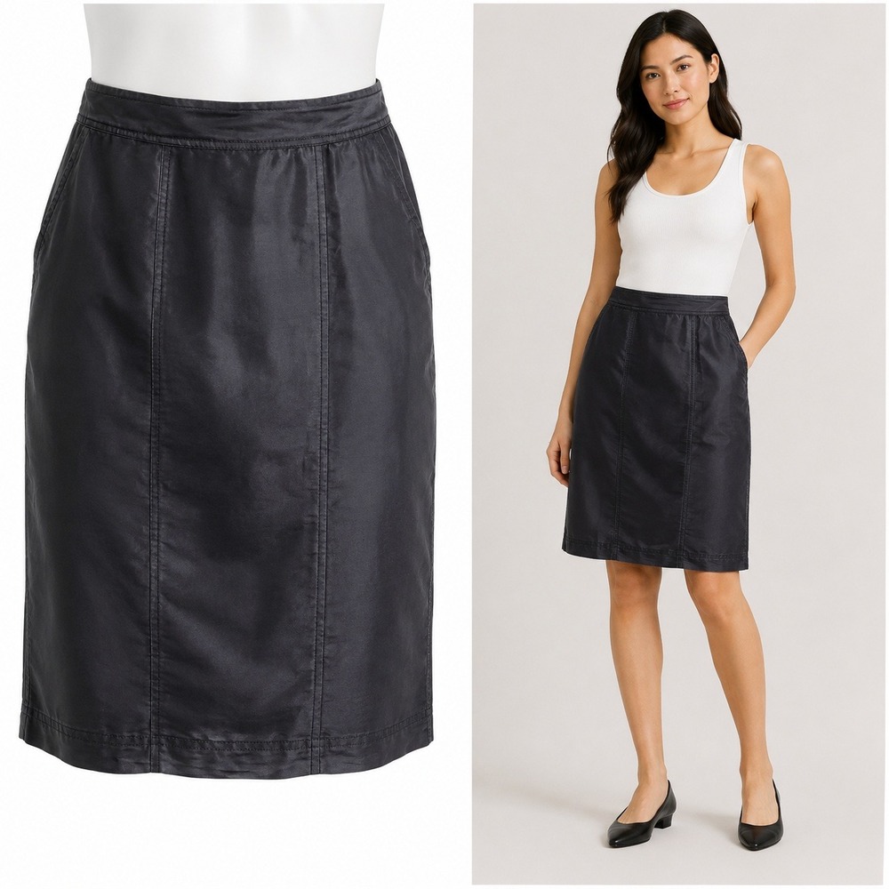 Vintage Diane Gilman Skirt Womens M Black 100% Silk Pencil Pockets NWT 80s 90s